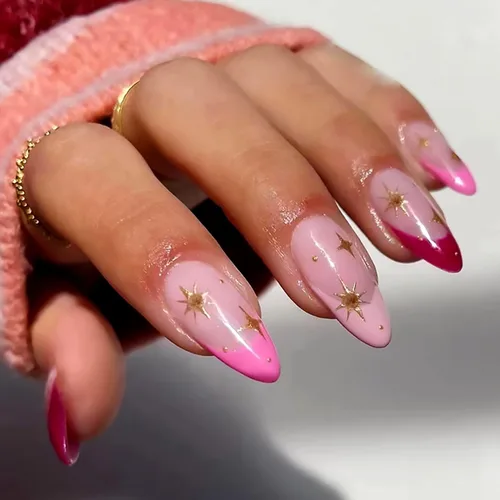Miniatura 12 de Uñas postizas a presión con degradado rojo, almendra, longitud media, purpurina y líneas negras, uñas postizas de cobertura completa, uñas postizas