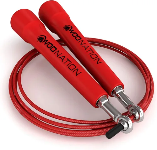 Miniatura 2 de WOD Nation Cuerda de saltar de velocidad ajustable para hombres, mujeres y niños - Cuerda de saltar de fitness ultrarrápida perfecta para boxeo, Rojo
