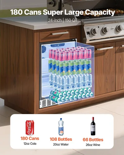 Miniatura 2 de VEVOR Refrigerador de bebidas para exteriores de 24 pulgadas, refrigerador de bebidas integrado de 150 cuartos de galón, enfriador de eficiencia