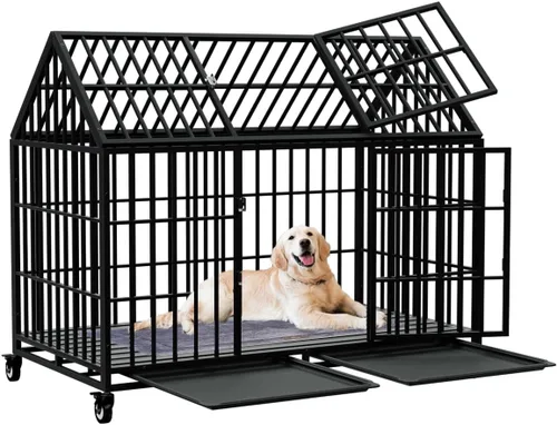 Jaula para perros de servicio pesado de 54", jaula grande para perros, perreras y jaulas de metal fuerte para perros grandes, apertura superior con