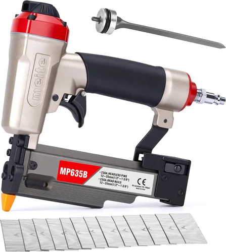 meite MP635B Clavadora de Pines con 10000 clavos sin cabeza de 1 pulgada, Clavadora Neumática de Calibre 23, Pistola Neumática de Clavos sin Cabeza,