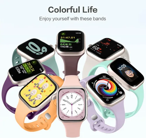 Miniatura 7 de Lerobo - Paquete de 12 bandas delgadas compatibles con Apple Watch de 38, 40, 41, 42, 44, 45, 46 y 49 mm, unisex, correa deportiva de silicona suave