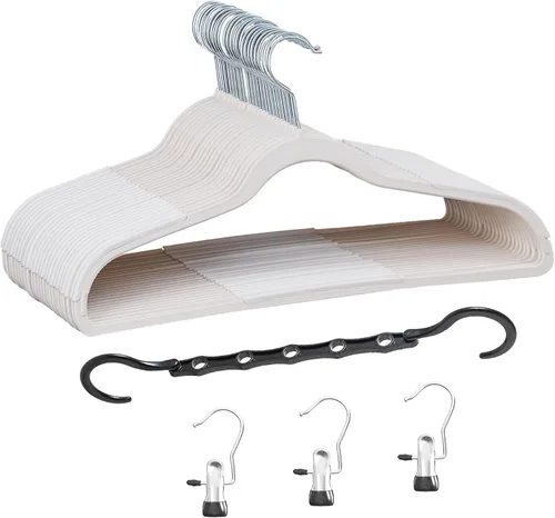 Miniatura 23 de VECELO Paquete de 50 perchas de plástico, perchas de ropa que ahorran espacio con muescas para los hombros para correas, perchas antideslizantes