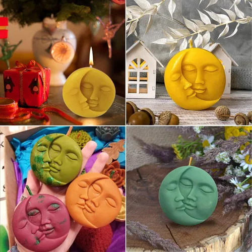 Miniatura 6 de Newmemo Sun & Moon Moldes de jabón de silicona con cara de luna creciente, moldes de jabón de silicona para manualidades para barra de loción