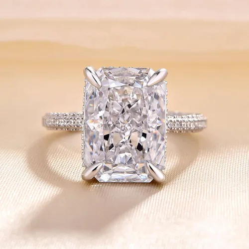 Miniatura 5 de Anillo de promesa de corte radiante para mujer, anillos de compromiso para ella, anillo de plata chapada en oro blanco de 18 quilates