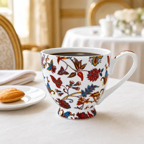 Miniatura 4 de Tazas florales de porcelana de hueso de 16 onzas, elegante taza de té y café floral, apta para microondas y lavavajillas, perfecta para café, té