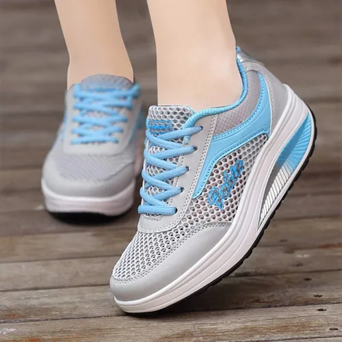 Miniatura 3 de Lousioa Parejas Hombres Woemen Sneakers Flying Weaving Mesh Slip-On Transpirable Ligero Runing Corde-Up Zapatos de Deportes al aire libre, 5, Azul