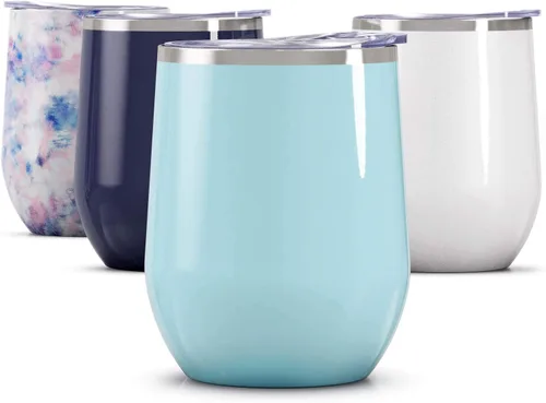 Miniatura 53 de Maars Bev - Vaso de vino de acero inoxidable sin tallo con tapa, aislado al vacío de 12 onzas, a prueba de derrames, apto para viajes, vasos midnight