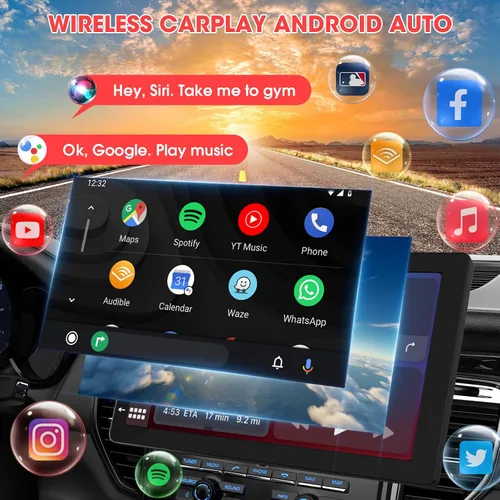 Miniatura 2 de Pantalla táctil CarPlay de 10.1 pulgadas - Estéreo inalámbrico giratorio para automóvil Android Auto - Bluetooth Phonelink navegación GPS WiFi Dual