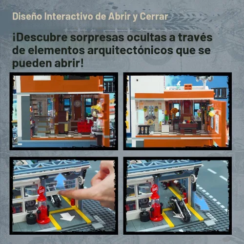 Miniatura 5 de PANTASY Conjunto de Construcción de Restaurante y Bar de Motocicleta Retro - Kit de Arquitectura Modular de Esquina de Calle con Puertas