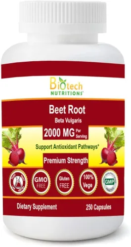 Beet Root Beta Vulgaris 2000 mg cápsulas vegetales sin OMG sin gelatina hecha en Estados Unidos, remolacha, vulgar, 250 unidades