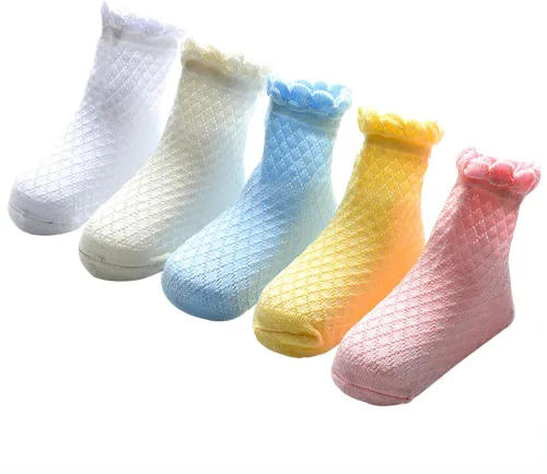 Miniatura 43 de Looching Paquete de 5 calcetines delgados de malla para bebés, niñas y niños, de algodón, color blanco, calcetines de tobillo invisibles 1-8T