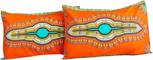 Miniatura 6 de RaanPahMuang Fundas de almohada en African Dashiki Art 100% algodón tejido Batik estampados, juego de 2 fundas, negro amarillo