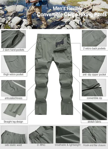 Miniatura 24 de Pantalones de senderismo para hombre, convertibles, con cremallera, ligeros, impermeables, de secado rápido, pesca al aire libre, viajes, safari