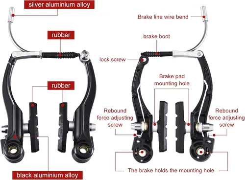 Miniatura 3 de Juego completo de frenos de bicicleta, negro delantero y trasero bicicleta MTB híbrido freno interior y exterior cables y palanca kit incluye pinzas