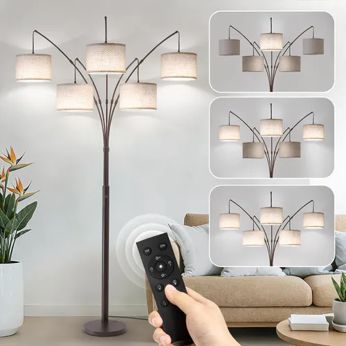 Miniatura 12 de Lámparas de pie doradas para sala de estar, lámpara de pie de arco súper brillante con control remoto, 3 lámparas de pie altas con regulación Sombra