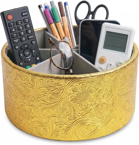 Miniatura 26 de lizimandu Organizador Redondo de Cuero para Suministros de Arte, Soporte para Control Remoto, Rotación de 360 Grados, Soporte Multifuncional