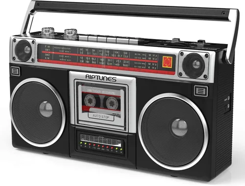Miniatura 8 de Riptunes Boombox Radio Reproductor Grabador de Casetes, Radio AM/FM -SW1/SW2, Transmisión Inalámbrica, Ranuras USB/Micro SD, Entrada Aux, Conector