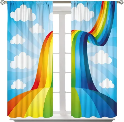 Miniatura 61 de Cortinas opacas abstractas de arco iris, pintura de color arcoíris con gotas, diseño gráfico creativo con bolsillo para barra, para sala de estar