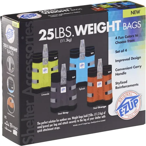 Miniatura 3 de E-Z UP Juego de 4 bolsas de peso rellenables, soporta hasta 25 libras cada una, gris acero