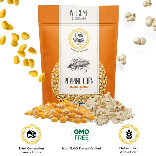 Miniatura 2 de 1000 Springs Mill Granos secos de palomitas de maíz, sin OMG, aperitivo saludable para microondas o estufa, granos de palomitas de maíz orgánicos a