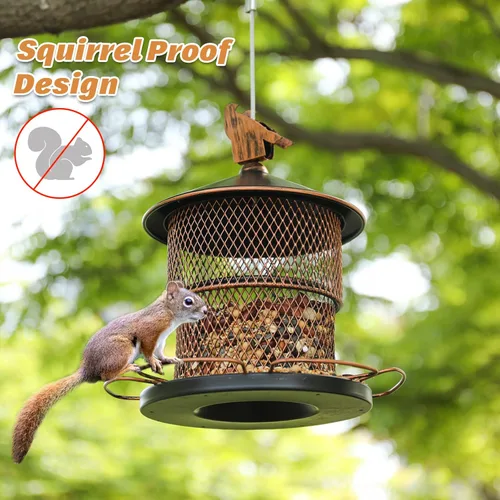 Miniatura 3 de Yinns Comederos para pájaros para colgar al aire libre, comederos metálicos de gran capacidad de semillas, comedero para pájaros salvajes con 6