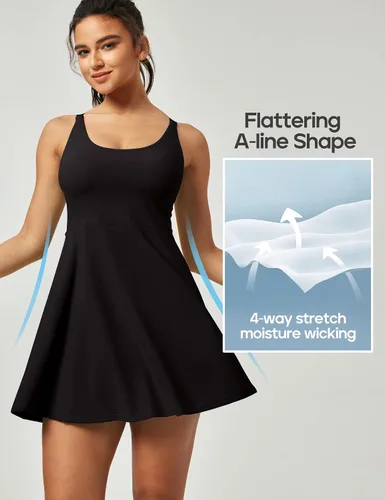 Miniatura 6 de Heathyoga Vestidos de tenis para mujer, vestido atlético con pantalones cortos debajo, vestido de entrenamiento con bolsillos, trajes de golf