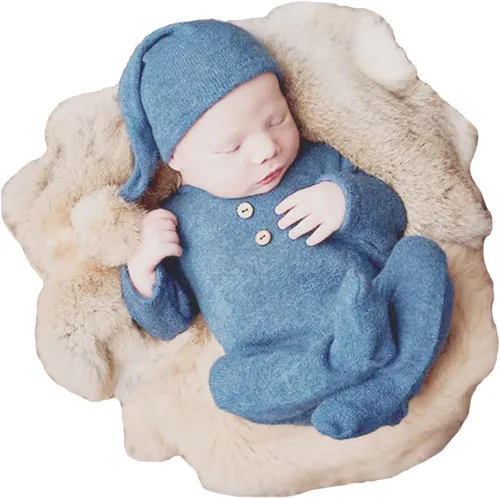 Accesorios de fotografía para recién nacidos, trajes de bebé niños y niñas, sombrero de cola larga y disfraz para sesión de fotos Rosa claro