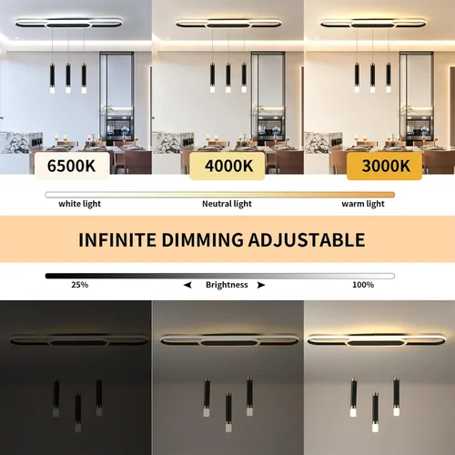 Miniatura 3 de Jaycomey Lámpara LED moderna para comedor, 52 W, regulable, moderna, lineal, con control remoto, 3000K a 6500K, lámpara de techo ajustable para isla