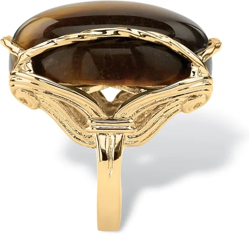 Miniatura 2 de Anillo de almohada de ojo de tigre marrón genuino chapado en oro amarillo de 14 quilates