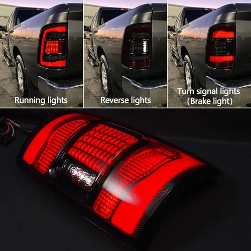 Miniatura 3 de Kingory Luz trasera LED completa para Dodge 2009-2018 Ram 1500, conjunto de luces traseras de repuesto, carcasa negra