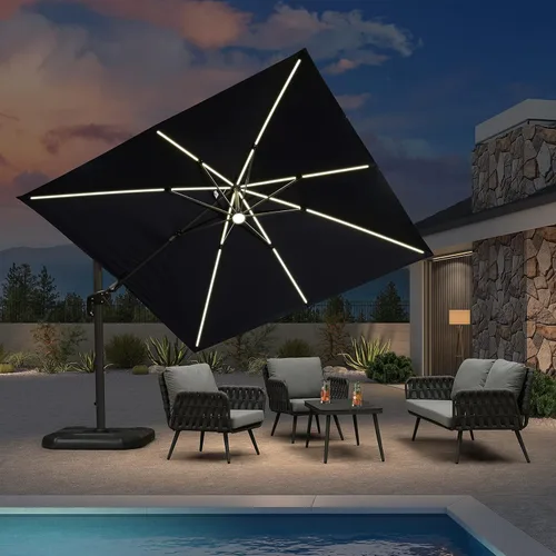 Miniatura 105 de PURPLE LEAF Sombrilla de Patio de 8 Pies para Exteriores Sombrilla Cantilever Cuadrada de Aluminio Sombrilla Offset con Rotación de 360 Grados
