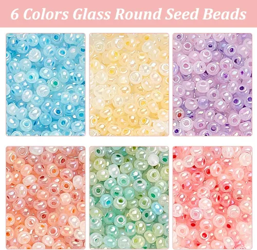 Miniatura 2 de PH PandaHall 1800 piezas Cuentas de semillas de fantasía nubladas de 6 colores 3mm Cuentas de vidrio cremoso Cuentas redondas para la cintura