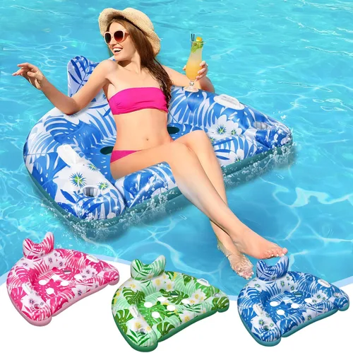 Flotadores de piscina, 3 paquetes de flotadores inflables para piscina, sillas flotantes de piscina con portavasos y asas de servicio, sillas de
