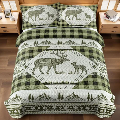 Miniatura 23 de Juego de 3 piezas de colcha tamaño King para cabaña, reversible, navideño, rústico, de microfibra, suave, ligera, de granja, con 2 fundas de 2-Oso