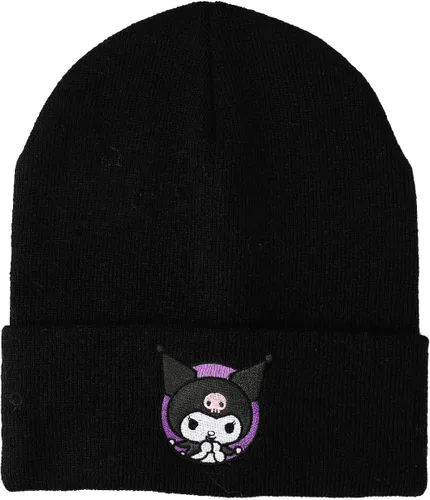 Kuromi - Gorro de punto con puños y logotipo bordado morado, Negro -