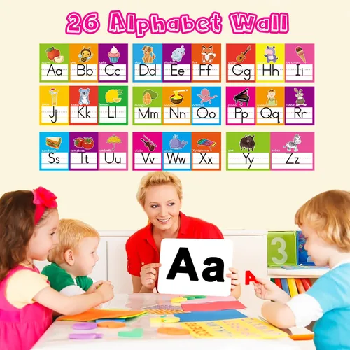 Miniatura 3 de OUNENO Juego de tablero de letras del alfabeto ABC Línea de números 0-20 para decoración de pared de preescolar, jardín de niños, primaria