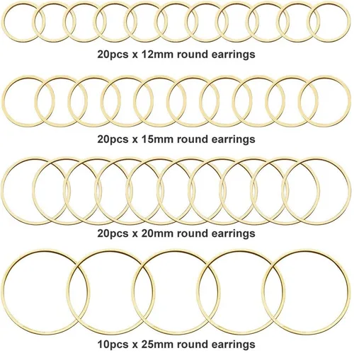 Miniatura 2 de 70 Uds., aretes de aro con cuentas, aretes redondos redondos, bisel abierto, marco colgante para fabricación de joyas Dorado