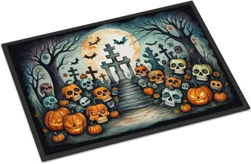 Miniatura 50 de Caroline's Treasures DAC2223MAT - Felpudo espeluznante de Halloween con gato negro de 18 x 27 pulgadas, tapete para puerta delantera