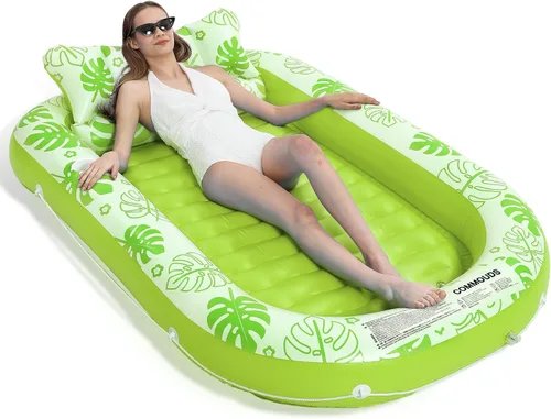 Flotador Inflable para Piscina de Bronceado con Almohada Cervical - Flotadores de Piscina para Adultos para Tomar el Sol, Patio Trasero, Fiesta en