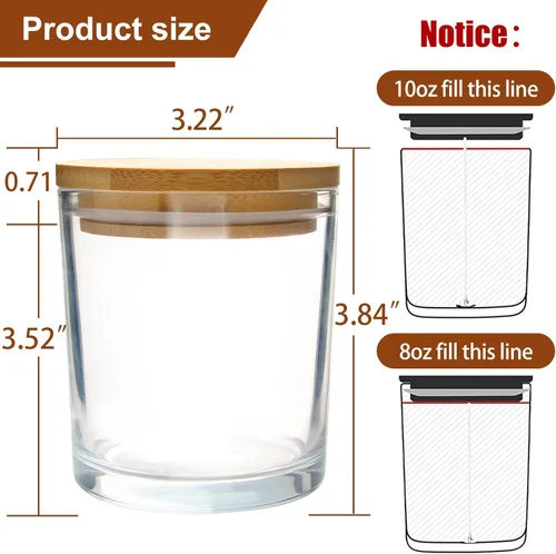 Miniatura 2 de CONNOO Paquete de 12 frascos de velas de vidrio transparente de 10 oz con tapas de bambú para hacer velas, frascos de velas vacíos de tamaño grande