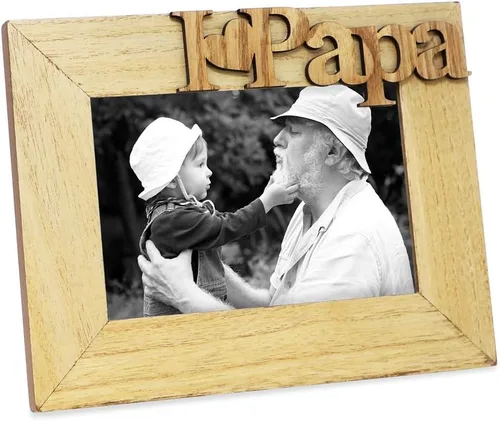 Isaac Jacobs - Marco de fotos de madera con texto en inglés "I Love Papa" / I Heart Papa, regalo de fotos para papá, abuelo, familia, para mesa,