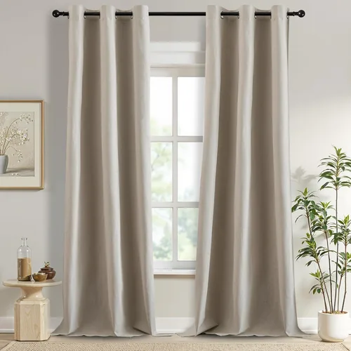 Miniatura 72 de DONREN Cortinas opacas de lino con aislamiento térmico de 52 x 95 pulgadas, cortinas de oscurecimiento de habitación con ojales para dormitorio
