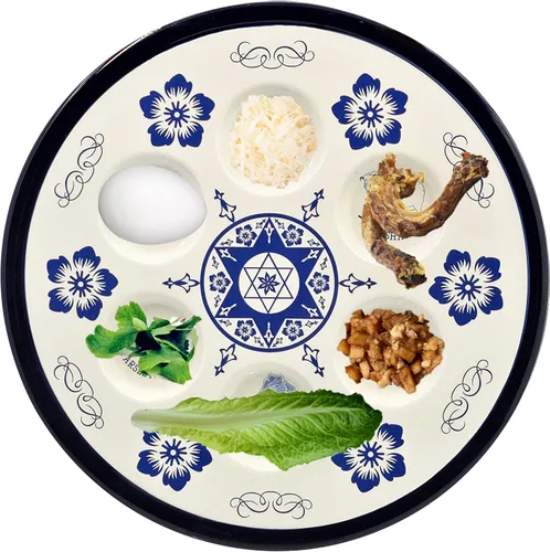 Miniatura 2 de The Dreidel Company Placa de cerámica Seder con diseño renacentista para Pascua, 12 pulgadas de diámetro, color azul (diseño renacentista)