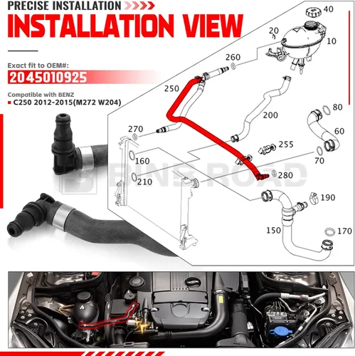 Miniatura 2 de Manguera de refrigerante del radiador BINB ROAD 2045010925 Compatible con Mercedes Benz C250 W204 2012-2015