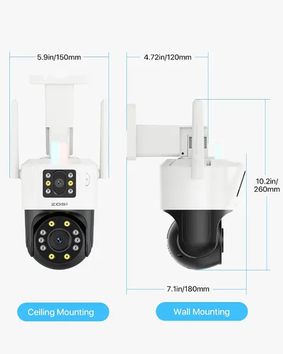 Miniatura 8 de ZOSI C298 Max 4K 8MP Cámara de seguridad PTZ con doble lente (2x4MP) con cable y WiFi para exteriores, gran angular, 2.4GHz cámara 360, zoom híbrido