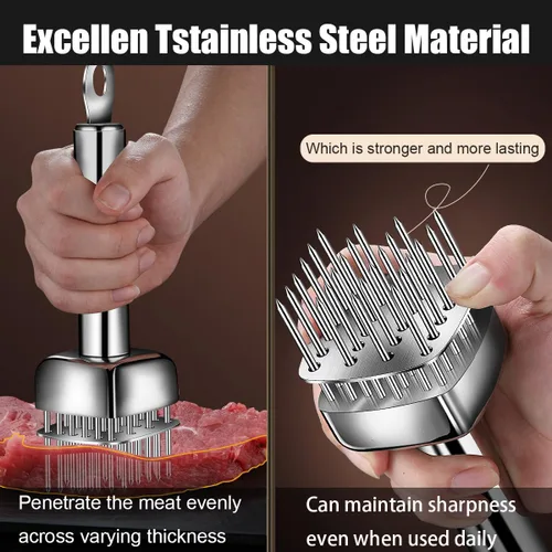 Miniatura 3 de Ablandador profesional de carne con hoja de aguja afilada de acero inoxidable T316, herramienta de cocina resistente para ablandar carne de res