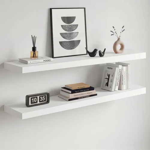 Homeforia Estantes Flotantes Blancos de 36 Pulgadas, Estante Flotante de Madera Real Sólida de Alta Gama de 36 Pulgadas para Montaje en Pared,