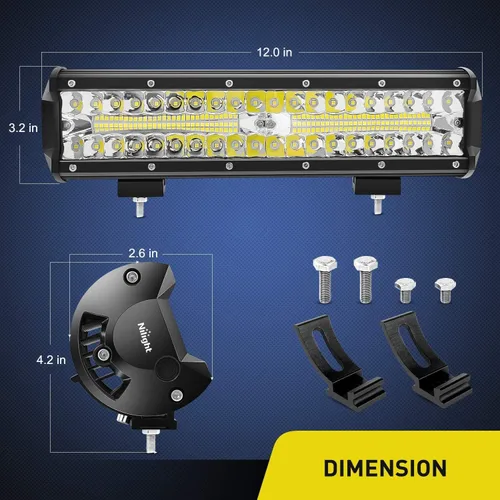 Miniatura 2 de Nilight Barra de luz LED de 12 pulgadas de 300 W, combo de triple fila de punto de inundación, carcasa de aluminio, IP67 impermeable, 30000 lm, 2