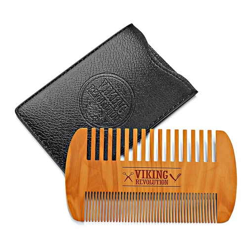 BEST DEAL peine de madera para barba y estuche, acción dual, dientes finos y gruesos, perfecto para utilizar con bálsamos y aceites, peine para el